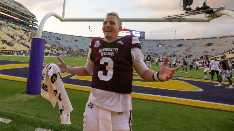 Mississippi State QB K.J. Costello celebrates after a strong Week 4 performance