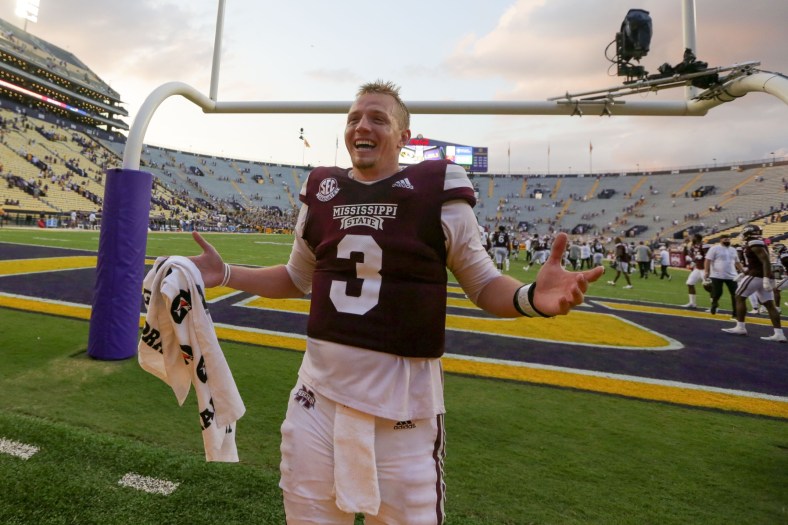 Mississippi State QB K.J. Costello celebrates after a strong Week 4 performance
