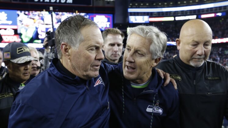Seattle Seahawks coach Pete Carroll and New England Patriots coach Bill Belichick