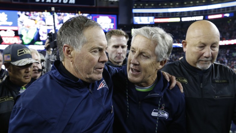 Seattle Seahawks coach Pete Carroll and New England Patriots coach Bill Belichick