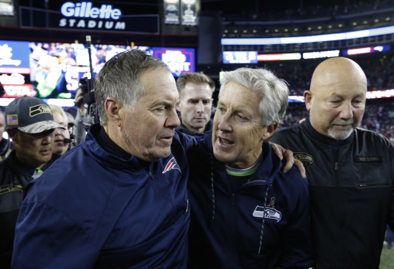 Seattle Seahawks coach Pete Carroll and New England Patriots coach Bill Belichick