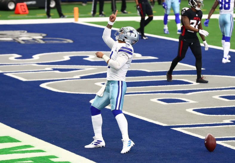 Dallas Cowboys quarterback Dak Prescott celebrates against the Atlanta Falcons