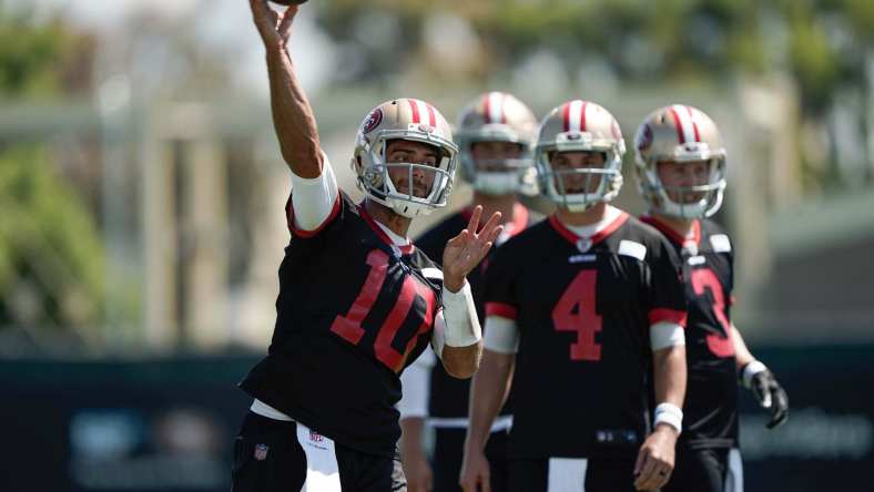 Jimmy Garoppolo and Nick Mullens during 49ers training camp