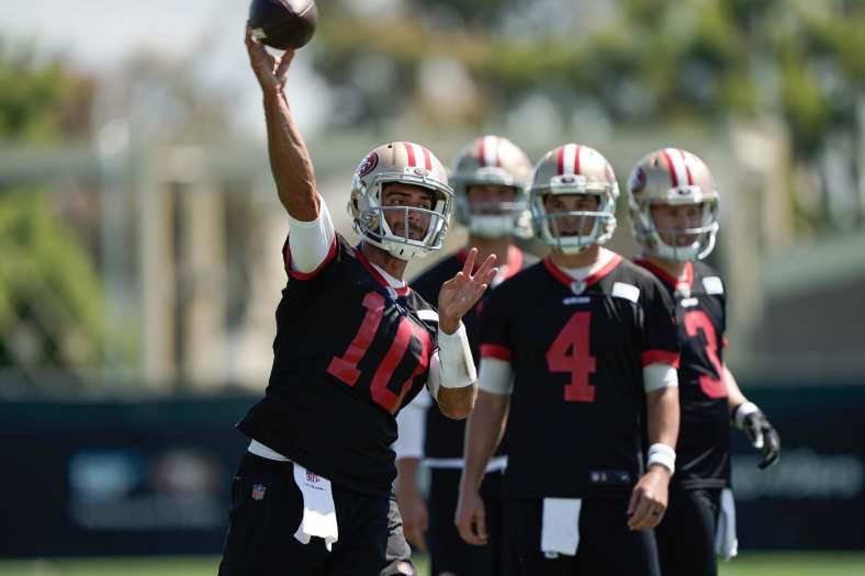 Jimmy Garoppolo and Nick Mullens during 49ers training camp