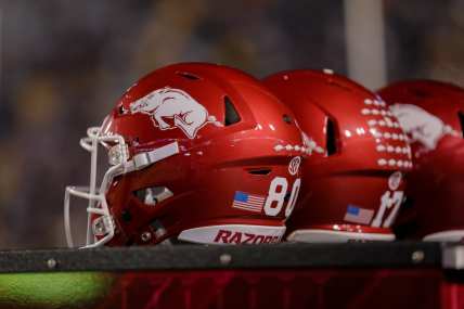 Arkansas football helmet during game against LSU