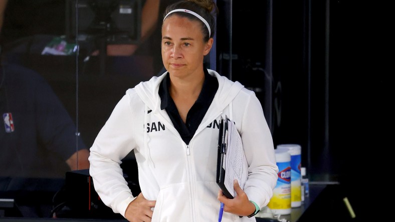 Spurs assistant Becky Hammon during NBA game against Sixers