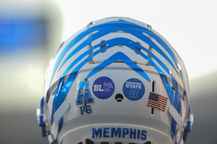 Memphis helmet during game against Arkansas State