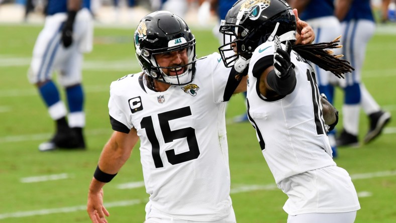 Jaguars' Gardner Minshew celebrates TD against Colts