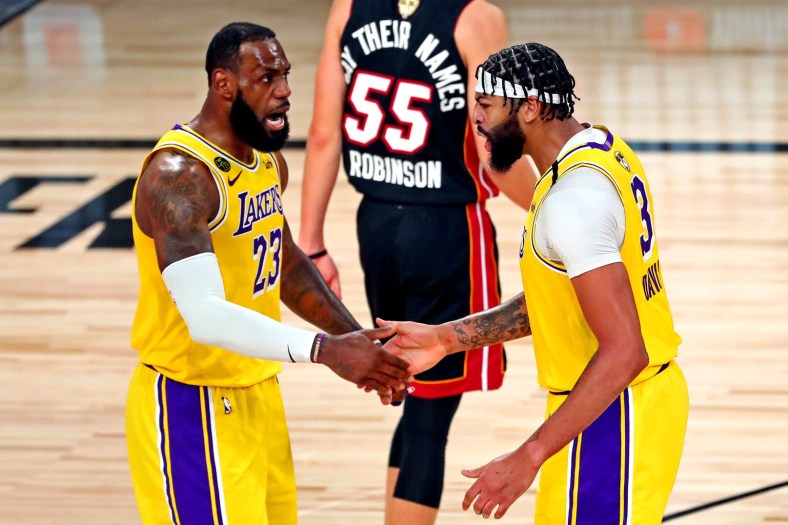 Los Angeles Lakers star LeBron James and Anthony Davis in Game 1 of NBA Finals