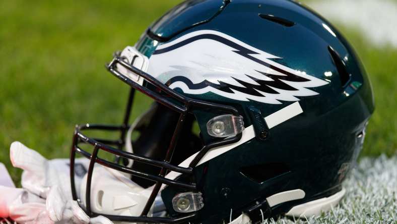 Philadelphia Eagles helmet during game against Packers