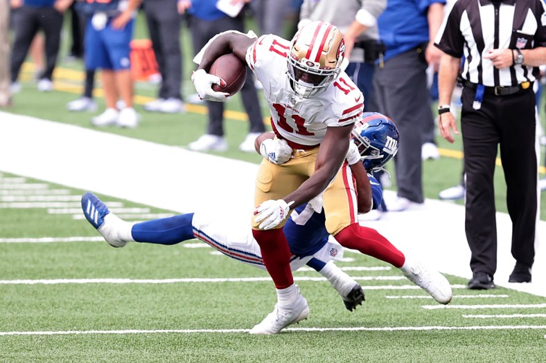 49ers wide receiver Brandon Aiyuk aganist the Giants