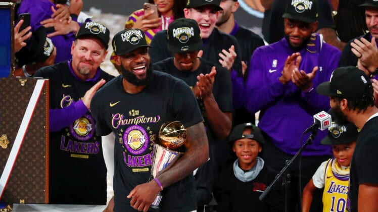 LeBron James and the Lakers celebrate winning NBA title