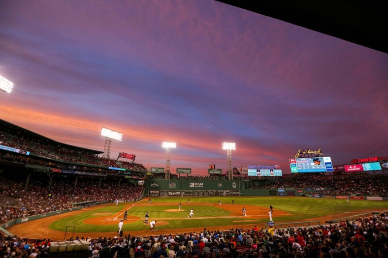 Sep 5, 2019; Boston, MA, USA; A general view of the sunset at Fenway Park during the game between the Boston Red Sox and the Minnesota Twins. Mandatory Credit: Paul Rutherford-USA TODAY Sports