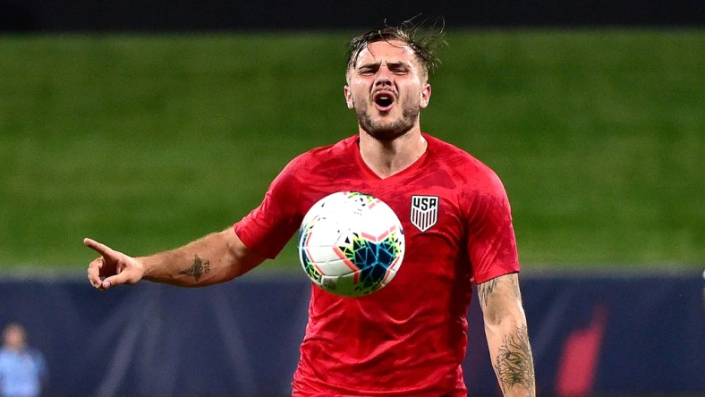 Sep 10, 2019; St. Louis, MO, USA; the United States forward Jordan Morris (11) reacts after being called offsides in the second half against Uruguay during an international friendly soccer match at Busch Stadium. Mandatory Credit: Jeff Curry-USA TODAY Sports