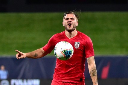 Sep 10, 2019; St. Louis, MO, USA; the United States forward Jordan Morris (11) reacts after being called offsides in the second half against Uruguay during an international friendly soccer match at Busch Stadium. Mandatory Credit: Jeff Curry-USA TODAY Sports