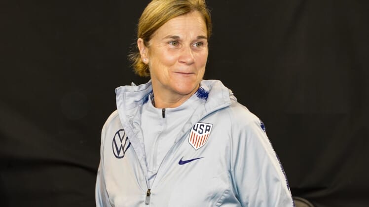 Oct 3, 2019; Charlotte , NC, USA; The United States coach Jill Ellis during a USA Women's National Soccer Team Victory Tour against South Korea at Bank of America Stadium. Mandatory Credit: Jim Dedmon-USA TODAY Sports