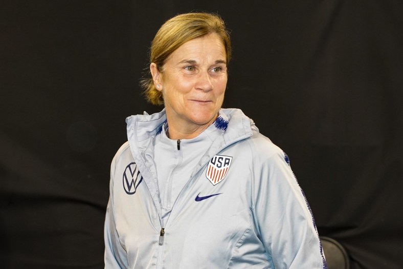 Oct 3, 2019; Charlotte , NC, USA; The United States coach Jill Ellis during a USA Women's National Soccer Team Victory Tour against South Korea at Bank of America Stadium. Mandatory Credit: Jim Dedmon-USA TODAY Sports