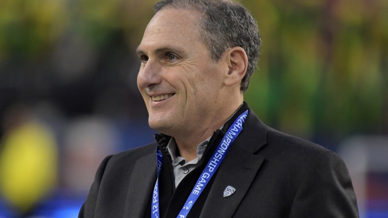 Dec 6, 2019; Santa Clara, CA, USA; Pac-12 commissioner Larry Scott attends the Pac-12 Conference championship game between the Oregon Ducks and the Utah Utes at Levi's Stadium. Mandatory Credit: Kirby Lee-USA TODAY Sports