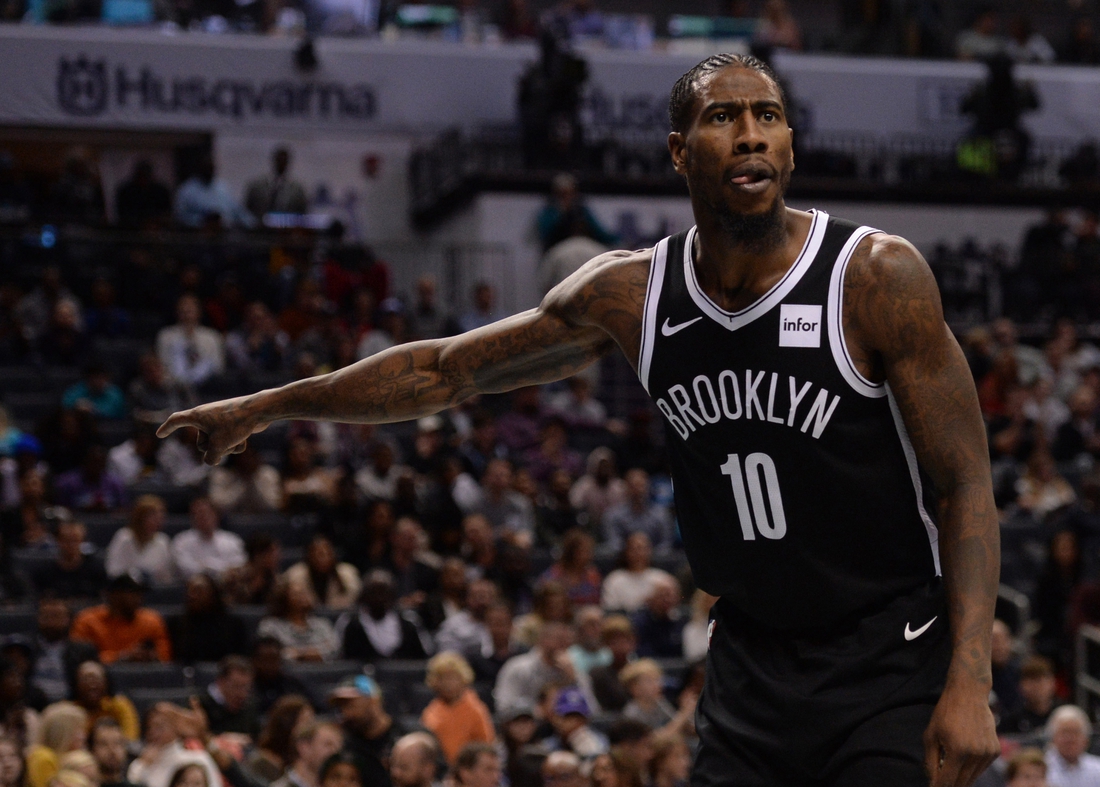 Dec 6, 2019; Charlotte, NC, USA; Brooklyn Nets guard forward Iman Shumpert (10) reacts to a call during the second half against the Charlotte Hornets at the Spectrum Center. Mandatory Credit: Sam Sharpe-USA TODAY Sports