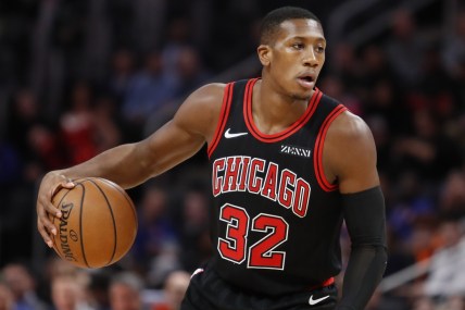 Dec 21, 2019; Detroit, Michigan, USA; Chicago Bulls guard Kris Dunn (32) dribbles the ball during the first quarter against the Detroit Pistons at Little Caesars Arena. Mandatory Credit: Raj Mehta-USA TODAY Sports