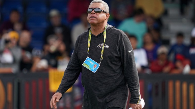 Jan 23, 2020; Kissimmee, Florida, USA; Baltimore Ravens receiver coach David Culley during AFC practice at ESPN Wide World of Sports. Mandatory Credit: Kirby Lee-USA TODAY Sports