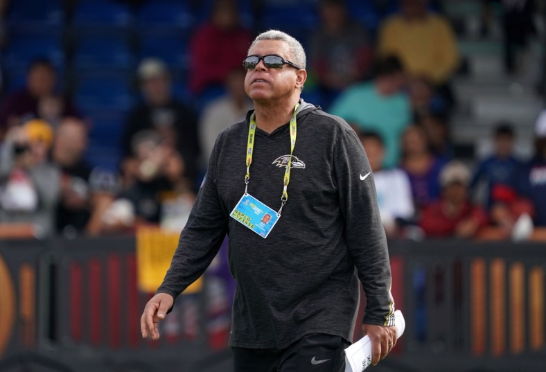 Jan 23, 2020; Kissimmee, Florida, USA; Baltimore Ravens receiver coach David Culley during AFC practice at ESPN Wide World of Sports. Mandatory Credit: Kirby Lee-USA TODAY Sports