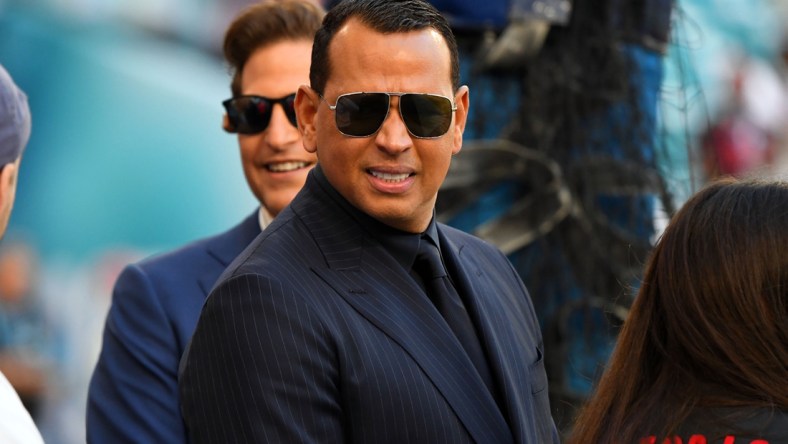 Feb 2, 2020; Miami Gardens, Florida, USA; Fox Sports analyst Alex Rodriguez before Super Bowl LIV between the San Francisco 49ers and the Kansas City Chiefs at Hard Rock Stadium. Mandatory Credit: Robert Deutsch-USA TODAY Sports