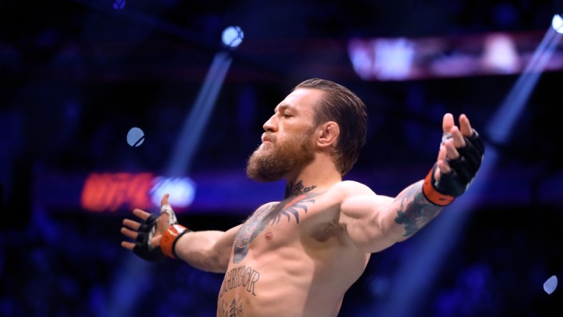 January 18, 2020; Las Vegas, Nevada, USA; Conor McGregor reacts during UFC 246 at T-Mobile Arena. Mandatory Credit: Mark J. Rebilas-USA TODAY Sports