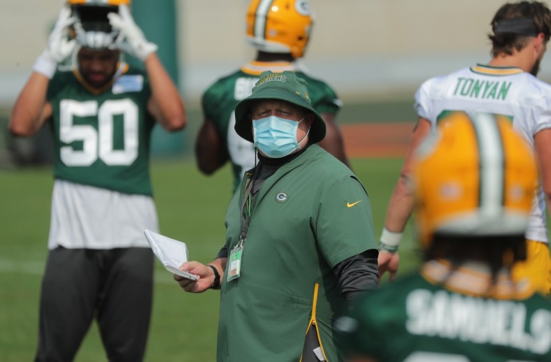 Aug 24, 2020; Milwaukee, WI, USA;   Green Bay Packers special teams coordinator Shawn Mennenga is shown Monday, August 24, 2020 during the team's training camp in Green Bay, Wis.  Mandatory Credit:  Mark Hoffman/Milwaukee Journal Sentinel-USA TODAY NETWORK