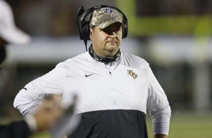 Nov 14, 2020; Orlando, Florida, USA;  UCF Knights head coach Josh Heupel watches from the sidelines during the first quarter against the Temple Owls at the Bounce House. Mandatory Credit: Reinhold Matay-USA TODAY Sports