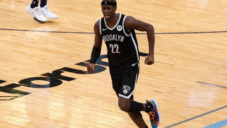 Jan 8, 2021; Memphis, Tennessee, USA; Brooklyn Nets guard Caris LeVert (22) reacts during the second half against the Memphis Grizzlies at FedExForum. Mandatory Credit: Justin Ford-USA TODAY Sports