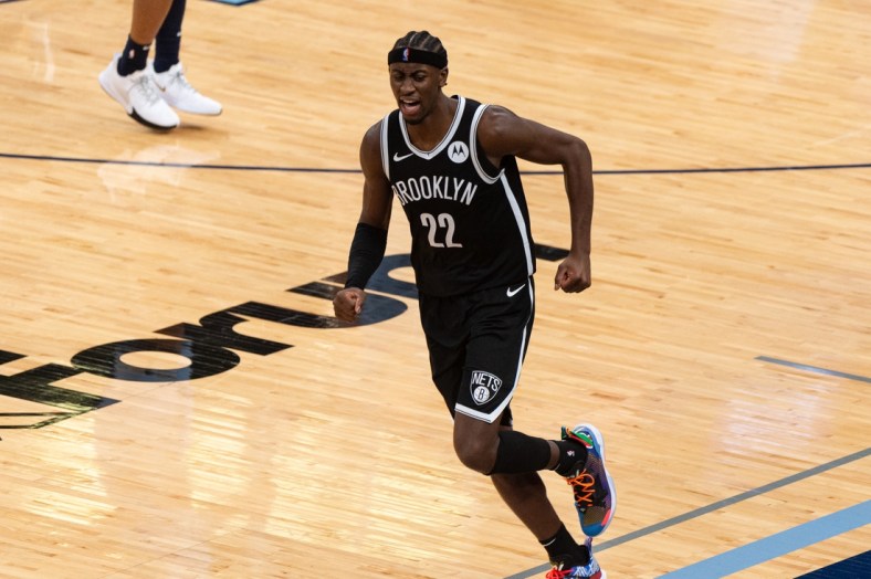 Jan 8, 2021; Memphis, Tennessee, USA; Brooklyn Nets guard Caris LeVert (22) reacts during the second half against the Memphis Grizzlies at FedExForum. Mandatory Credit: Justin Ford-USA TODAY Sports