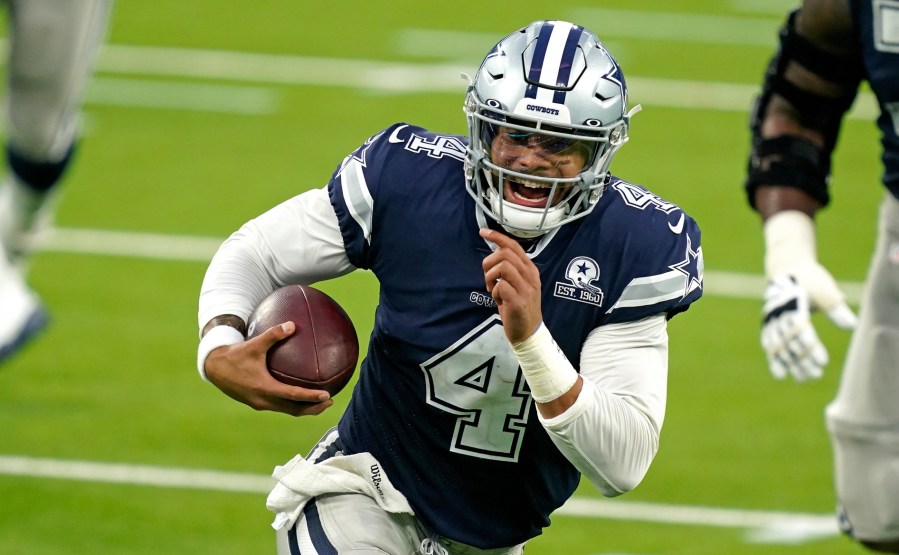 Inglewood, United States. 14th Sep, 2020. Dallas Cowboys quarterback Dak  Prescott throws a pass against the Los Angeles Rams in the second half at  SoFi Stadium in Inglewood, California on Sunday, September