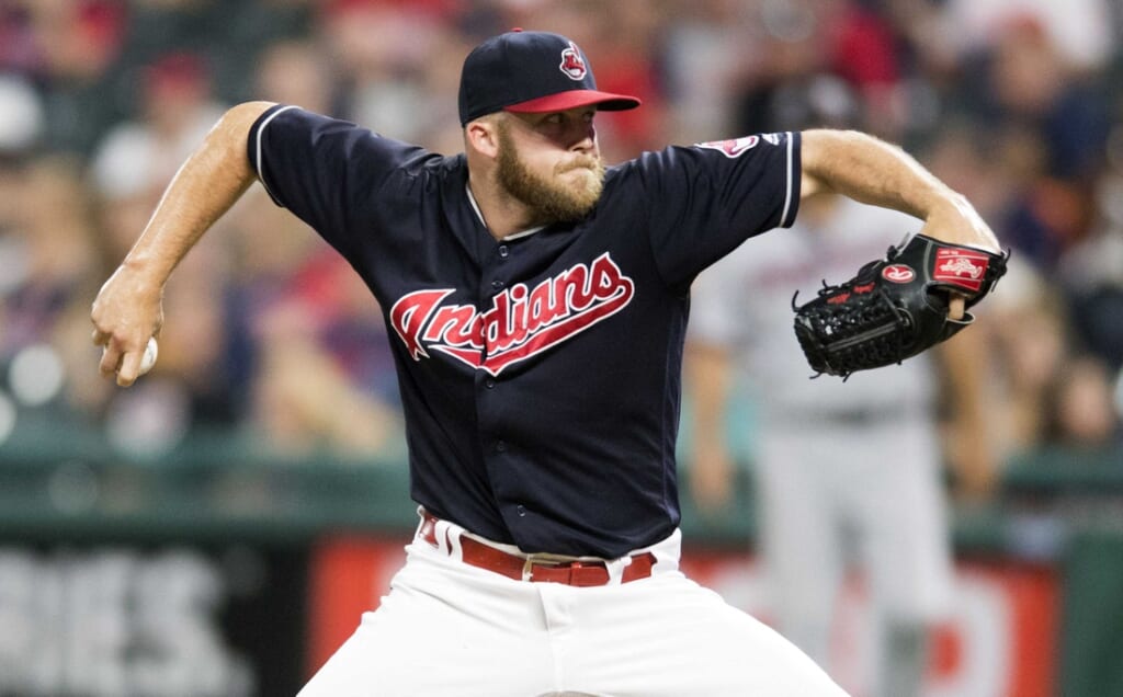 Aug 8, 2018; Cleveland, OH, USA; Cleveland Indians relief pitcher Cody Allen (37) throws a pitch during the ninth inning against the Minnesota Twins at Progressive Field. Mandatory Credit: Ken Blaze-USA TODAY Sports