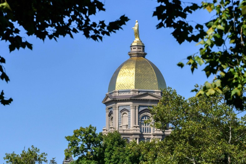 iSep 15, 2018; South Bend, IN, USA; A general view of the Golden Dome on the campus of the University of Notre Dame before the game between the Notre Dame Fighting Irish and the Vanderbilt Commodores at Notre Dame Stadium. Mandatory Credit: Matt Cashore-USA TODAY Sports