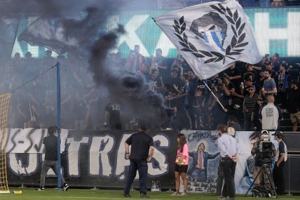 Aug 31, 2019; San Jose, CA, USA; San Jose Earthquakes fans celebrate before the match against Orlando City FC at Avaya Stadium. Mandatory Credit: Stan Szeto-USA TODAY Sports