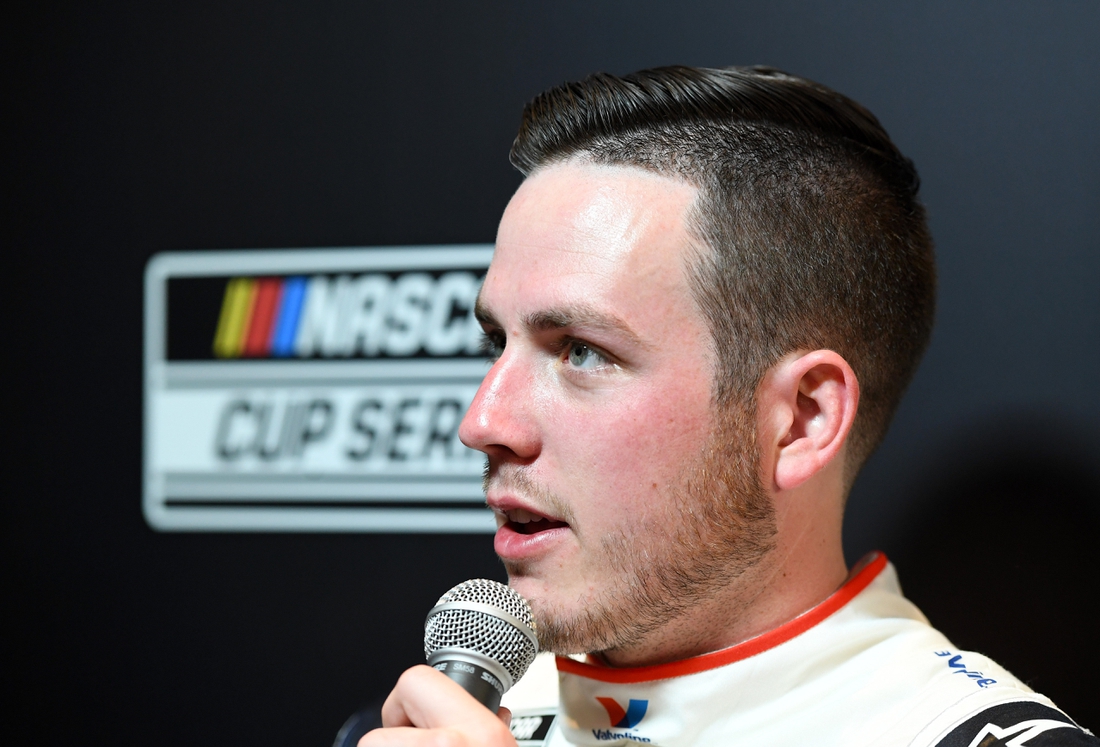 Feb 12, 2020; Daytona, FL, USA; NASCAR Cup Series driver Alex Bowman (88) addresses the media during NASCAR Media Day at the Daytona 500 Club.. Mandatory Credit: Mike Dinovo-USA TODAY Sports