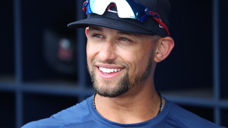 Feb 27, 2020; Dunedin, Florida, USA; Minnesota Twins shortstop Royce Lewis (75) smiles as he works out prior to the game against the Toronto Blue Jays at TD Ballpark. Mandatory Credit: Kim Klement-USA TODAY Sports