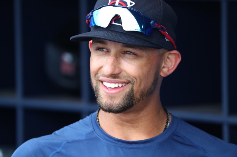 Feb 27, 2020; Dunedin, Florida, USA; Minnesota Twins shortstop Royce Lewis (75) smiles as he works out prior to the game against the Toronto Blue Jays at TD Ballpark. Mandatory Credit: Kim Klement-USA TODAY Sports