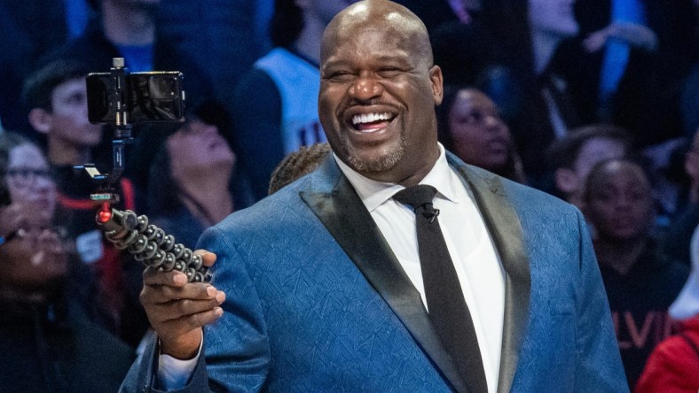 February 15, 2020; Chicago, Illinois, USA; NBA great Shaquille O'Neal during NBA All Star Saturday Night at United Center. Mandatory Credit: Kyle Terada-USA TODAY Sports