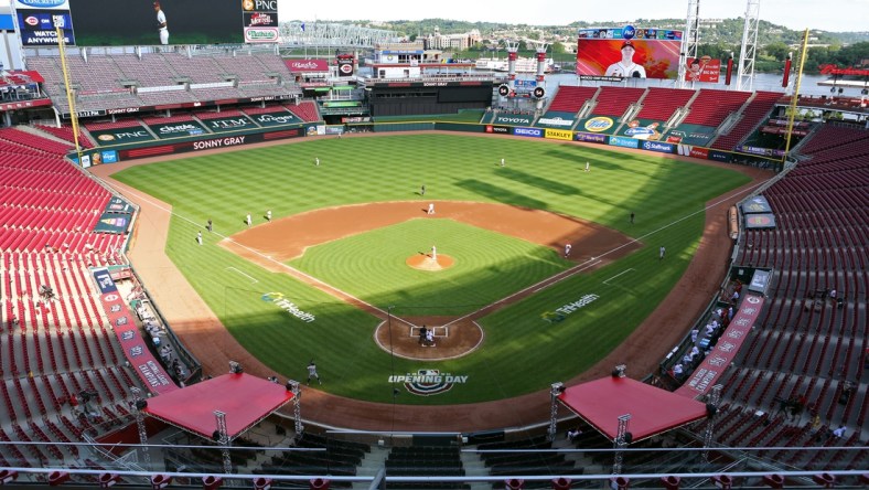 Jul 24, 2020; Cincinnati, Ohio, USA; An overall view at the start of the game during the Detroit Tigers vs the Cincinnati Reds at Great American Ballpark. Mandatory Credit: Jim Owens-USA TODAY Sports