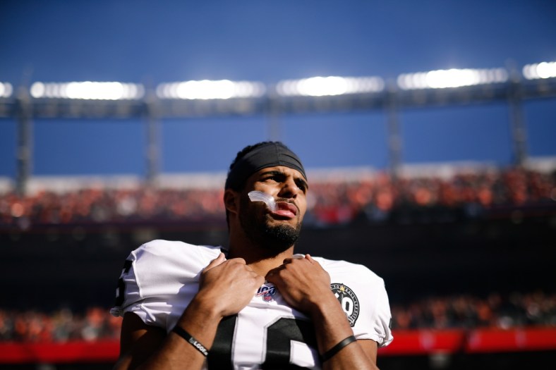 Dec 29, 2019; Denver, Colorado, USA; Oakland Raiders wide receiver Tyrell Williams (16) before the game against the Denver Broncos at Empower Field at Mile High. Mandatory Credit: Isaiah J. Downing-USA TODAY Sports