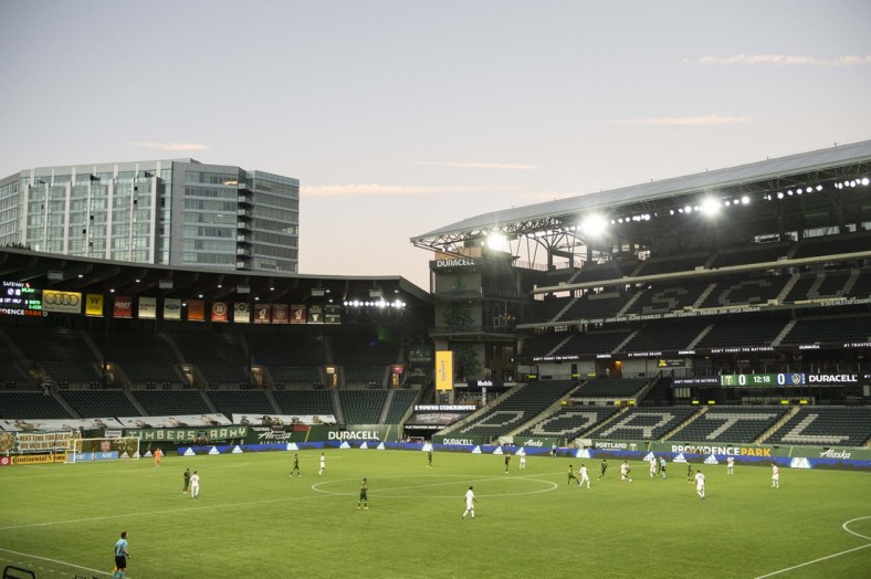 Sep 2, 2020; Portland, Oregon, USA; The Portland Timbers and Los Angeles Galaxy play a game without fans at Providence Park. Mandatory Credit: Troy Wayrynen-USA TODAY Sports