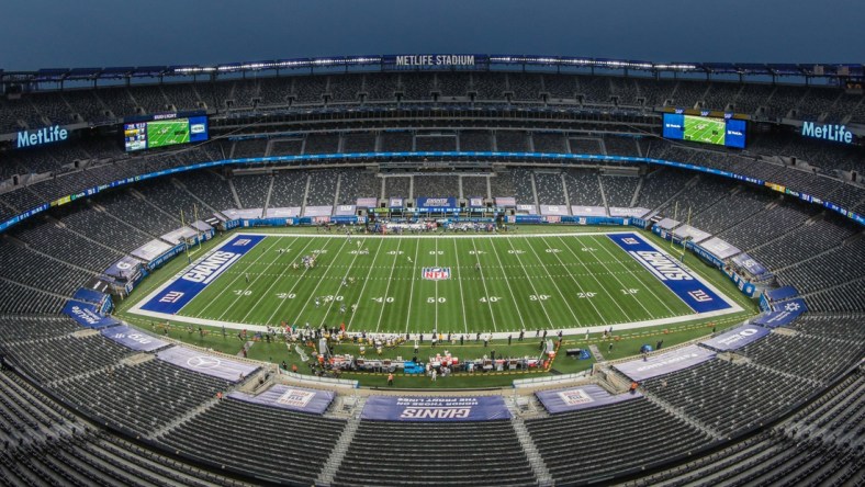 Sep 14, 2020; East Rutherford, New Jersey, USA; A general view of MetLife Stadium during the first quarter of the game between the New York Giants and the Pittsburgh Steelers. Mandatory Credit: Vincent Carchietta-USA TODAY Sports