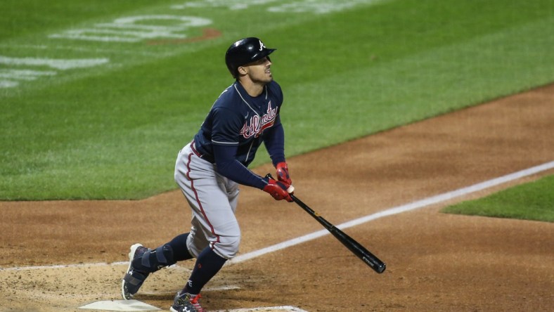 Sep 19, 2020; New York City, New York, USA;  Atlanta Braves right fielder Adam Duvall (23) at Citi Field. Mandatory Credit: Wendell Cruz-USA TODAY Sports