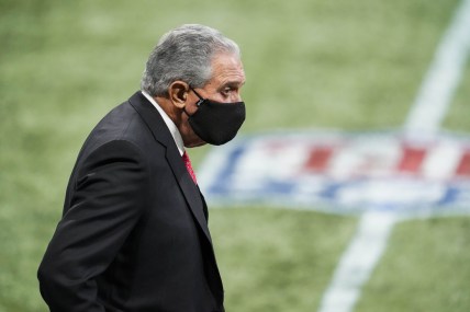 Oct 11, 2020; Atlanta, Georgia, USA; Atlanta Falcons team owner Arthur Blank on the field during the game against the Carolina Panthers during the fourth quarter  at Mercedes-Benz Stadium. Mandatory Credit: Dale Zanine-USA TODAY Sports