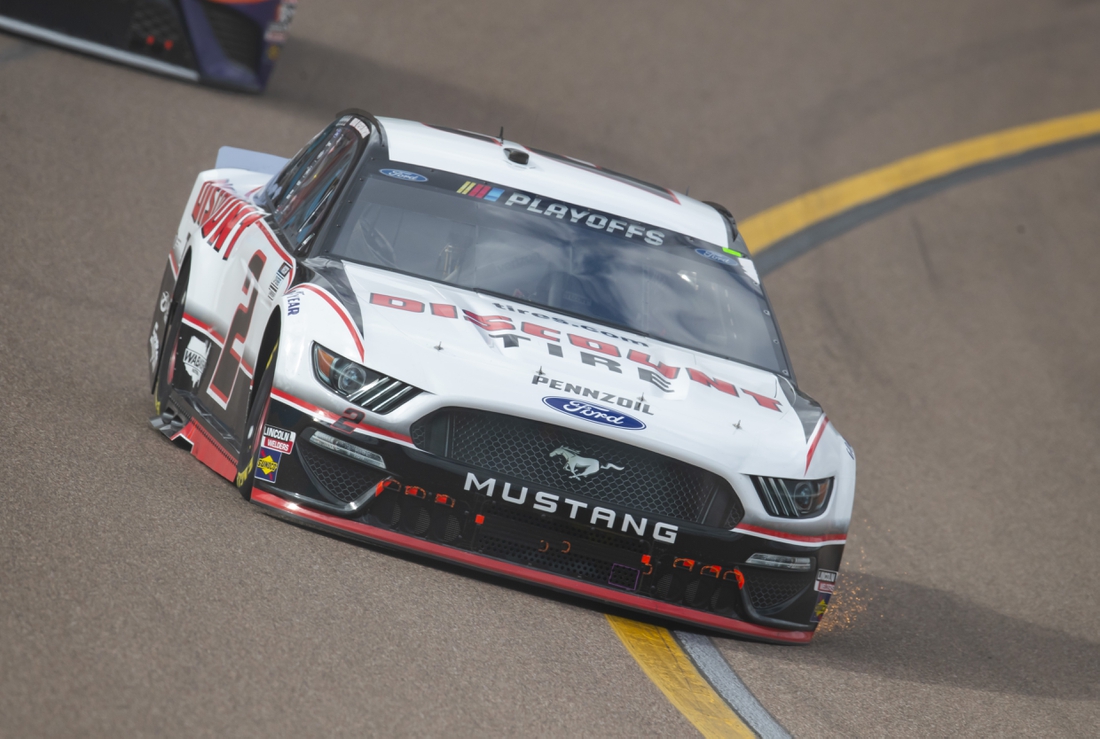 Nov 8, 2020; Avondale, Arizona, USA; NASCAR driver Brad Keselowski (2) during the NASCAR Cup Series Championship at Phoenix Raceway. Mandatory Credit: Mark J. Rebilas-USA TODAY Sports