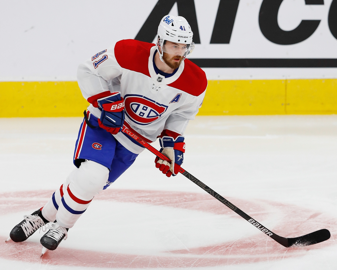 Jan 16, 2021; Edmonton, Alberta, CAN; Montreal Canadiens forward Paul Byron (41) skates during warmup against the Edmonton Oilers at Rogers Place. Mandatory Credit: Perry Nelson-USA TODAY Sports