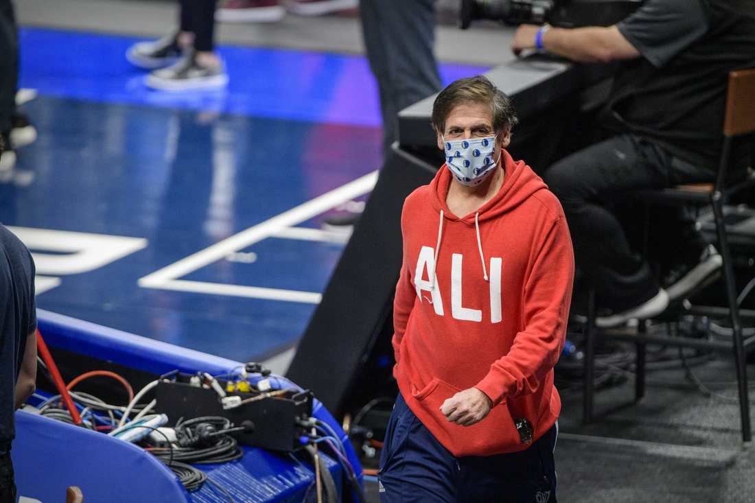 Feb 4, 2021; Dallas, Texas, USA; Dallas Mavericks owner Mark Cuban before the game between the Dallas Mavericks and the Golden State Warriors at the American Airlines Center. Mandatory Credit: Jerome Miron-USA TODAY Sports