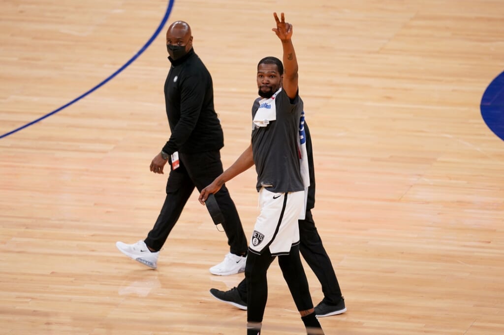 Nets star Kevin Durant sidelined to hamstring injury.
